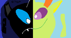 Size: 252x136 | Tagged: safe, artist:thegamerpainter, derpibooru exclusive, thorax, changedling, changeling, g4, my little pony: friendship is magic, the times they are a changeling, to where and back again, 1000 hours in ms paint, comparison, copyright, episode reference, face, hooves, king thorax, looking at you, signature