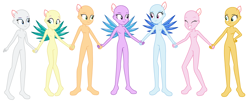 Size: 5288x2144 | Tagged: safe, artist:machakar52, applejack, fluttershy, pinkie pie, rainbow dash, rarity, sci-twi, sunset shimmer, twilight sparkle, equestria girls, g4, my little pony equestria girls: legend of everfree, base, blue wings, crystal guardian, crystal wings, green wings, hand on hip, holding hands, ponied up, wings