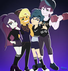 Size: 1280x1347 | Tagged: safe, artist:felux, dirk thistleweed, ragamuffin (g4), rarity, human, equestria girls, g4, clothes, converse, crossover, equestria girls-ified, female, hawk snow white, male, regal academy, shoes, socks