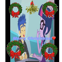 Size: 3464x3464 | Tagged: safe, edit, edited screencap, screencap, flash sentry, sci-twi, twilight sparkle, human, equestria girls, g4, my little pony equestria girls: better together, christmas, female, high res, holiday, male, mistletoe, ship:flashlight, ship:sci-flash, shipping, straight, wrong aspect ratio