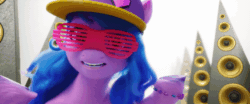 Size: 960x400 | Tagged: safe, edit, edited screencap, screencap, izzy moonbow, pony, unicorn, g5, my little pony: a new generation, spoiler:my little pony: a new generation, animated, baseball cap, cap, dancing, female, fit right in (g5), gif, glasses, hat, izzy the rapper, loop, mare, rapping, speaker