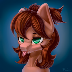 Size: 2000x2000 | Tagged: safe, artist:falses, oc, bat pony, pony, adorasexy, bat pony oc, bedroom eyes, bust, cute, digital art, fangs, female, high res, mare, ponytail, ponytails, portrait, sexy, shading, simple background, solo, tongue out
