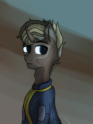 Size: 2448x3264 | Tagged: safe, artist:dvfrost, oc, pony, unicorn, fallout equestria, fallout, high res, male, pony oc, simple background, solo, stable (vault), stallion, update, updated