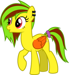 Size: 4000x4343 | Tagged: safe, artist:melisareb, oc, oc only, oc:mango island, pegasus, pony, 2022 community collab, derpibooru community collaboration, .svg available, :o, absurd resolution, ear piercing, earring, female, folded wings, full body, jewelry, mare, open mouth, pegasus oc, piercing, raised hoof, red eyes, scrunchie, show accurate, simple background, solo, standing, tail, transparent background, two toned mane, two toned tail, vector, wings