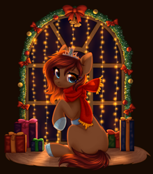 Size: 2900x3300 | Tagged: safe, artist:avrameow, oc, oc only, earth pony, pony, bell, bow, clothes, high res, present, scarf, solo