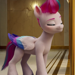 Size: 804x804 | Tagged: safe, screencap, zipp storm, pegasus, pony, g5, my little pony: a new generation, colored wings, concave belly, cropped, female, folded wings, lidded eyes, mare, multicolored wings, slender, smiling, smirk, solo, thin, wings