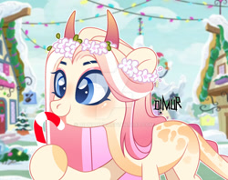 Size: 1920x1523 | Tagged: safe, artist:dianamur, oc, earth pony, pony, candy, candy cane, female, food, horns, mare, solo