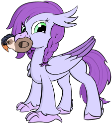Size: 1020x1134 | Tagged: safe, artist:solos, oc, oc only, oc:aella breeze, hippogriff, 2022 community collab, derpibooru community collaboration, braid, hippogriff oc, looking at you, mouth hold, plushie, simple background, solo, talons, transparent background, wings
