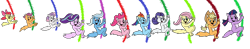 Size: 1280x253 | Tagged: safe, artist:topcatmeeces97, apple bloom, applejack, fluttershy, pinkie pie, rainbow dash, rarity, scootaloo, starlight glimmer, sweetie belle, trixie, twilight sparkle, wolf, g4, cutie mark crusaders, fifi la fume, looney tunes, mane six, penelope pussycat, pepe le pew, race swap, rugrats, simple background, style emulation, tommy pickles, transparent background