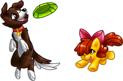 Size: 770x507 | Tagged: safe, artist:fizzy-dog, apple bloom, winona, dog, earth pony, pony, g4, female, filly, foal, frisbee, simple background, transparent background