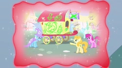 Size: 1280x720 | Tagged: safe, screencap, berry punch, berryshine, carrot top, golden harvest, trixie, earth pony, pony, g4, magic duel, my little pony: friendship is magic, season 3, exploitable meme, trixivision