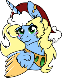 Size: 1158x1444 | Tagged: safe, artist:tired-horse-studios, oc, oc only, alicorn, pony, alicorn oc, bust, christmas, colored wings, female, folded wings, green eyes, hat, holiday, horn, mare, portrait, santa hat, simple background, solo, transparent background, two toned wings, wings