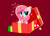 Size: 6800x4900 | Tagged: safe, artist:kittyrosie, oc, oc only, oc:rosa flame, pony, unicorn, box, candy, candy cane, christmas, cute, flower, flower in hair, food, heart, heart eyes, holiday, merry christmas, ocbetes, open mouth, pony in a box, present, red background, simple background, solo, wingding eyes