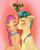 Size: 1102x1378 | Tagged: safe, artist:rosekimart, hitch trailblazer, sunny starscout, earth pony, pony, g5, my little pony: a new generation, cheek kiss, christmas, duo, female, holiday, holly, holly mistaken for mistletoe, kissing, love, male, mare, shipping, stallion, straight, sunnyhitch