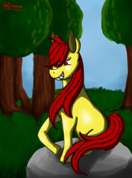 Size: 823x1106 | Tagged: safe, artist:mlplolpower217, apple bloom, earth pony, pony, g4, female, filly, foal, rock, solo, tree