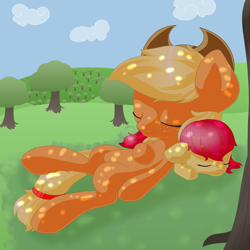 Size: 4000x4000 | Tagged: safe, artist:rue-willings, apple bloom, applejack, earth pony, pony, g4, female, filly, foal, mare, siblings, sisters