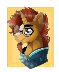 Size: 3653x4410 | Tagged: safe, artist:fluffideer, sunburst, pony, unicorn, g4, bust, cloak, clothes, facial hair, glasses, goatee, male, simple background, smiling, solo, stallion, sunburst's cloak, sunburst's glasses, transparent background