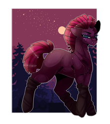 Size: 4128x4677 | Tagged: safe, artist:fluffideer, tempest shadow, pony, unicorn, g4, broken horn, clothes, eye scar, female, full moon, horn, mare, moon, night, outdoors, scar, simple background, socks, solo, stars, transparent background