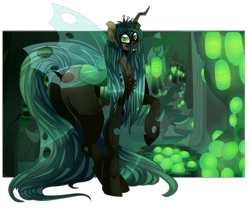 Size: 6000x5000 | Tagged: safe, artist:fluffideer, queen chrysalis, changeling, changeling queen, g4, butt, cave, egg, female, plot, raised hoof, simple background, smiling, solo, transparent background