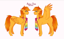 Size: 3931x2406 | Tagged: safe, artist:royvdhel-art, oc, oc only, oc:amber dart, pegasus, pony, clothes, duo, high res, pegasus oc, scarf, simple background, white background, wings