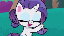 Size: 800x450 | Tagged: safe, ai assisted, ai content, edit, edited screencap, fifteen.ai, screencap, sound edit, rarity, pony, unicorn, a camping we will go, g4.5, my little pony: pony life, animated, cute, dialogue, eyes closed, eyeshadow, female, grin, makeup, mare, open mouth, open smile, raribetes, smiling, solo, sound, talking, timotei, webm