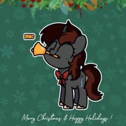 Size: 800x800 | Tagged: safe, artist:sugar morning, part of a set, oc, oc only, oc:twistae, pony, unicorn, animated, bell, bow, christmas, commission, dancing, female, gif, holiday, mare, smiling, ych result