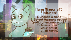 Size: 3840x2160 | Tagged: safe, artist:sinrinf, oc, oc only, pony, chest fluff, commission, high res, hoof hold, minecraft, palindrome get, solo, your character here