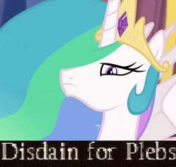 Size: 575x545 | Tagged: safe, screencap, princess celestia, alicorn, pony, equestria girls, equestria girls specials, g4, my little pony equestria girls: better together, my little pony equestria girls: forgotten friendship, caption, caracalla, celestia is not amused, disdain, expand dong, exploitable meme, female, image macro, looking down, mare, meme, plebs, roman, roman empire, solo, stern, tyrant celestia, unamused