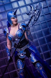 Size: 674x1024 | Tagged: safe, nightmare moon, human, g4, armor, breasts, cleavage, clothes, cosplay, costume, irl, irl human, photo, weapon