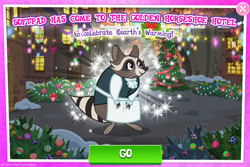 Size: 1027x688 | Tagged: safe, gameloft, softpad, raccoon, g4, my little pony: magic princess, advertisement, christmas, hearth's warming eve, holiday, introduction card, tree