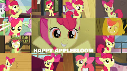 Size: 1280x721 | Tagged: safe, edit, edited screencap, editor:quoterific, screencap, apple bloom, scootaloo, sweetie belle, earth pony, pegasus, pony, unicorn, appleoosa's most wanted, bridle gossip, g4, going to seed, hearthbreakers, season 1, season 2, season 5, season 9, somepony to watch over me, the cutie pox, the fault in our cutie marks, adorabloom, apple bloom's bow, bipedal, blushing, bow, cute, female, filly, foal, hair bow, happy, offscreen character, smiling
