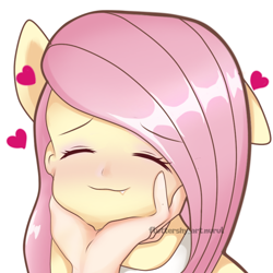 Size: 768x768 | Tagged: safe, artist:fluttershy_art.nurul, fluttershy, human, equestria girls, g4, anime style, base used, beautiful, cute, eyes closed, four ears, hand, heart, offscreen character, one ear down, simple background, white background