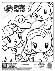 Size: 612x792 | Tagged: source needed, safe, fluttershy, rainbow dash, twilight sparkle, alicorn, pegasus, pony, g4, black and white, cloud, coloring page, cutie mark crew, grayscale, happy meal, horn, mcdonald's, monochrome, my little pony logo, printable, rainbow, straight hair, straight mane, toy, twilight sparkle (alicorn), wings