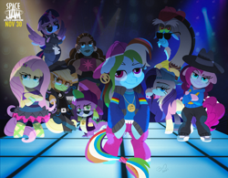 Size: 6512x5089 | Tagged: safe, artist:bearmation, applejack, discord, fluttershy, pinkie pie, rainbow dash, rarity, spike, twilight sparkle, alicorn, dog, draconequus, dragon, earth pony, human, pegasus, pony, unicorn, g4, absurd file size, absurd resolution, alternate hairstyle, bipedal, crossed hooves, disguise, female, into the hasbroverse, looking at you, looney tunes, male, mane seven, mane six, mare, plainity, rapper dash, rapper pie, serena williams, space jam, space jam: a new legacy, story included, twilight sparkle (alicorn)