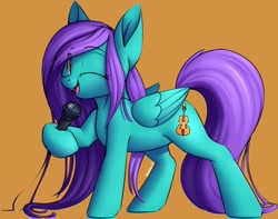 Size: 1219x963 | Tagged: safe, artist:notetaker, oc, oc:swing time, pegasus, pony, female, looking at you, microphone, one eye closed, solo, wink