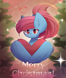 Size: 1800x2130 | Tagged: safe, artist:miryelis, oc, oc only, oc:rainven wep, pegasus, pony, christmas, christmas tree, heart, holiday, looking at you, merry christmas, smiling, smiling at you, solo, text, tree, wings