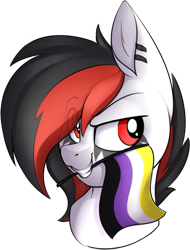 Size: 477x627 | Tagged: safe, artist:notetaker, oc, oc:crashie tunez, pegasus, pony, eye clipping through hair, eye markings, nonbinary, nonbinary pride flag, piercing, pride, pride flag, solo