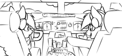 Size: 499x229 | Tagged: safe, artist:notetaker, oc, oc only, oc:chance, oc:notetaker, earth pony, pegasus, pony, boeing 747, cockpit, control panel, couple, headset, interior, seat