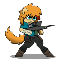 Size: 2000x2000 | Tagged: safe, artist:deltarainrum, oc, oc only, earth pony, semi-anthro, arm hooves, bipedal, clothes, digital art, gun, high res, simple background, solo, weapon, white background