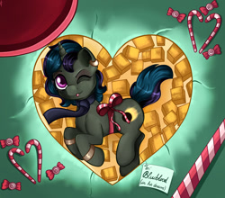 Size: 1280x1125 | Tagged: safe, artist:appleneedle, prince blueblood, oc, oc:astrum solus, pony, unicorn, g4, box, candy, candy cane, christmas, commission, food, holiday, present, ych result