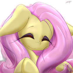 Size: 5000x5000 | Tagged: safe, artist:zemlya, fluttershy, pegasus, pony, g4, cute, eyes closed, female, floppy ears, happy, looking at you, mare, shyabetes, smiling, smiling at you, solo