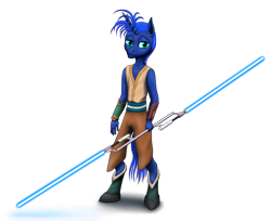 Size: 2629x2150 | Tagged: safe, artist:vasillium, princess luna, alicorn, anthro, unguligrade anthro, g4, armband, boots, clothes, crossover, front view, high res, jedi, lightsaber, male, prince, prince artemis, royalty, rule 63, shirt, shoes, shorts, simple background, solo, stallion, star wars, transparent background, vest, weapon