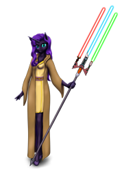Size: 1591x2203 | Tagged: safe, artist:vasillium, oc, oc only, oc:nyx, alicorn, anthro, alicorn oc, clothes, crossover, dress, female, horn, jedi, lightsaber, mare, princess, robe, royalty, simple background, solo, star wars, transparent background, weapon, wings