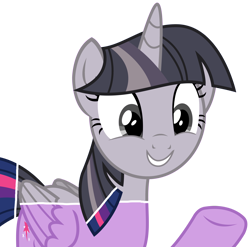 Size: 3416x3375 | Tagged: safe, artist:sketchmcreations, artist:wardex101, edit, twilight sparkle, alicorn, pony, g4, top bolt, discorded, discorded twilight, female, folded wings, happy, high res, mare, raised hoof, simple background, solo, transparent background, twilight sparkle (alicorn), twilight tragedy, vector, wings