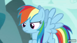 Size: 640x360 | Tagged: safe, screencap, rainbow dash, pegasus, pony, g4, no second prances, season 6, animated, female, flying, gasp, gif, gifs.com, mare, open mouth, solo, spread wings, wings