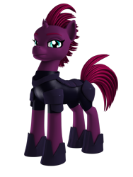 Size: 1500x2000 | Tagged: safe, artist:argos90, fizzlepop berrytwist, tempest shadow, pony, unicorn, g4, g5, my little pony: a new generation, 3d, armor, broken horn, female, g4 to g5, horn, mare, simple background, solo, transparent background