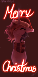 Size: 1404x2838 | Tagged: safe, artist:sparkie45, oc, pony, unicorn, christmas, clothes, hat, holiday, santa hat, scarf, solo