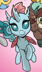 Size: 370x633 | Tagged: safe, artist:tonyfleecs, edit, idw, ocellus, yona, changedling, changeling, g4, spoiler:comicfeatsoffriendship03, cloven hooves, comic, cropped, smiling, solo focus