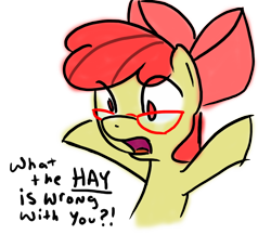 Size: 698x640 | Tagged: safe, artist:grilledcat, apple bloom, earth pony, pony, g4, female, filly, foal, glasses, simple background, solo, text, transparent background