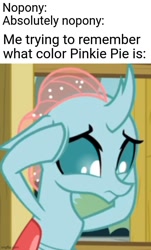 Size: 500x828 | Tagged: safe, ocellus, changedling, changeling, g4, school daze, female, implied pinkie pie, meme, memes in the comments, thinking